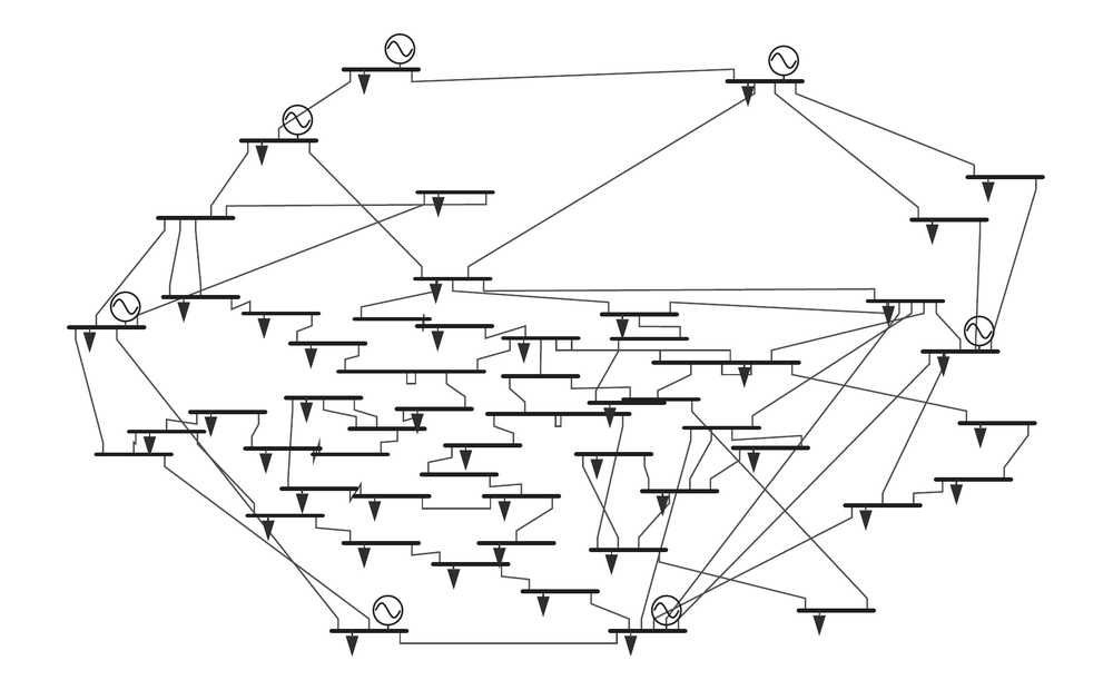 One-line diagram of the IEEE 57-bus power grid